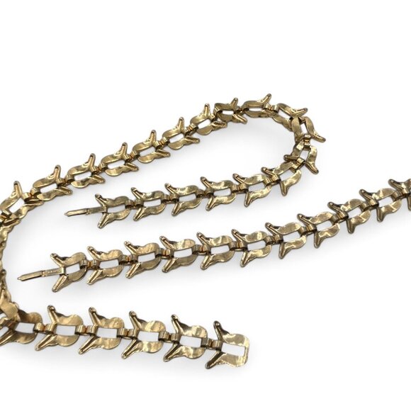 Vintage MARINO Floral Butterfly Link Necklace and Bracelet Set Gold Tone Floral - Picture 4 of 9